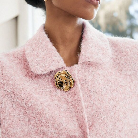 Pink Casual Women's Floral Jacquard Knit Long Sleeve Cardigan - Picture 6 of 7